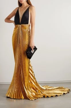 GUCCI Aria Robe Aus Plissiertem Lamé Und Seidensatin ,Gold -Offizielle GUCCI Website w920 q60 2686
