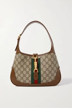 GUCCI Jackie 1961 Kleine Schultertasche Aus Beschichtetem Canvas Und Leder Mit Webband ,Beige