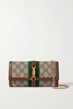 GUCCI Jackie 1961 Bedruckte Schultertasche Aus Beschichtetem Canvas Mit Webband Und Lederbesätzen ,Braun