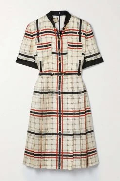 GUCCI Love Parade Kleid Aus Twill Aus Seidensatin Mit Print Und Falten ,Elfenbein