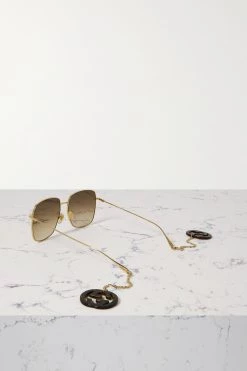 GUCCI EYEWEAR Goldfarbene Oversized-Sonnenbrille Mit Eckigem Rahmen Und Verzierungen -Offizielle GUCCI Website w920 q60 2728