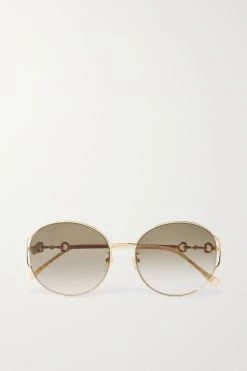 GUCCI EYEWEAR Goldfarbene Oversized-Sonnenbrille Mit Rundem Rahmen Und Horsebit-Details