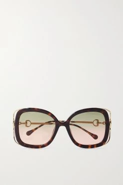 GUCCI EYEWEAR Oversized-Sonnenbrille Mit Eckigem Rahmen Aus Azetat In Hornoptik Mit Goldfarbenen Details