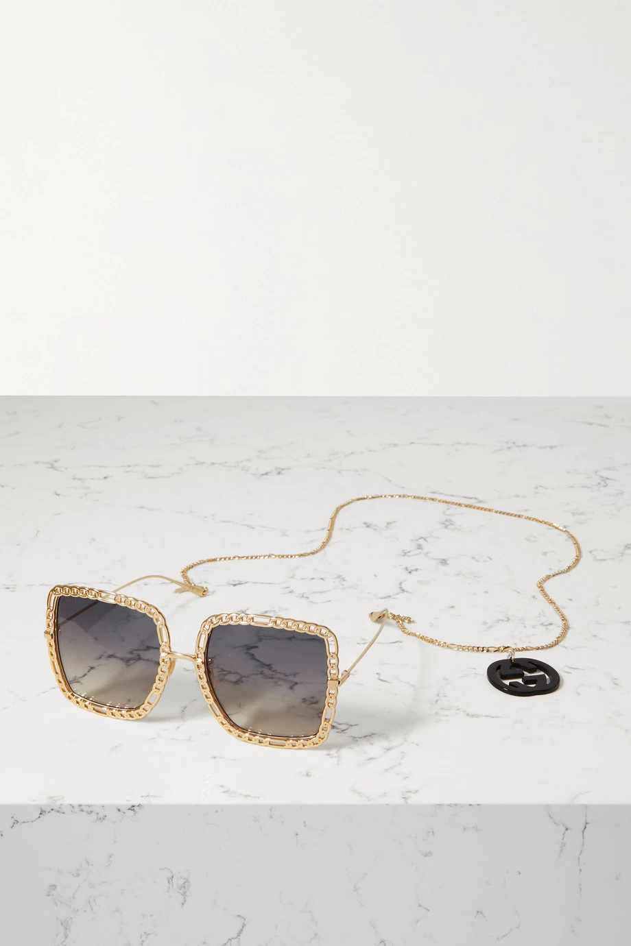 GUCCI EYEWEAR Goldfarbene Oversized-Sonnenbrille Mit Eckigem Rahmen Und Verzierung 1 GUCCI EYEWEAR Goldfarbene Oversized-Sonnenbrille Mit Eckigem Rahmen Und Verzierung