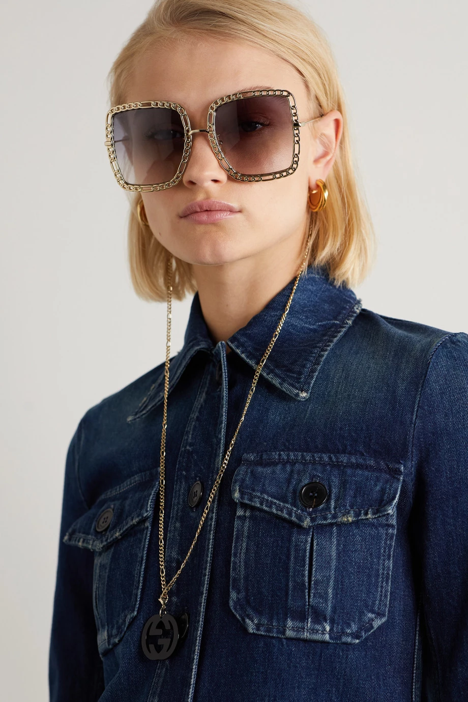 GUCCI EYEWEAR Goldfarbene Oversized-Sonnenbrille Mit Eckigem Rahmen Und Verzierung 6 GUCCI EYEWEAR Goldfarbene Oversized-Sonnenbrille Mit Eckigem Rahmen Und Verzierung – Bild 6