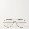 GUCCI EYEWEAR Goldfarbene Pilotenbrille Mit Details Aus Azetat In Hornoptik