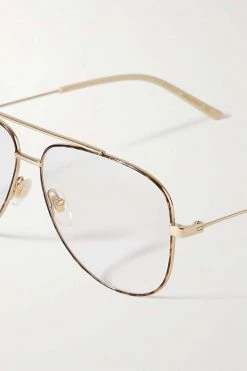 GUCCI EYEWEAR Goldfarbene Pilotenbrille Mit Details Aus Azetat In Hornoptik -Offizielle GUCCI Website w920 q60 2760