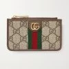 GUCCI Ophidia Bedrucktes Kartenetui Aus Beschichtetem Canvas Mit Besatz Aus Strukturiertem Leder ,Braun