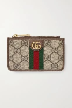 GUCCI Ophidia Bedrucktes Kartenetui Aus Beschichtetem Canvas Mit Besatz Aus Strukturiertem Leder ,Braun