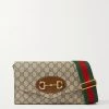 GUCCI Horsebit 1955 Bedruckte Schultertasche Aus Beschichtetem Canvas Mit Lederbesätzen ,Braun
