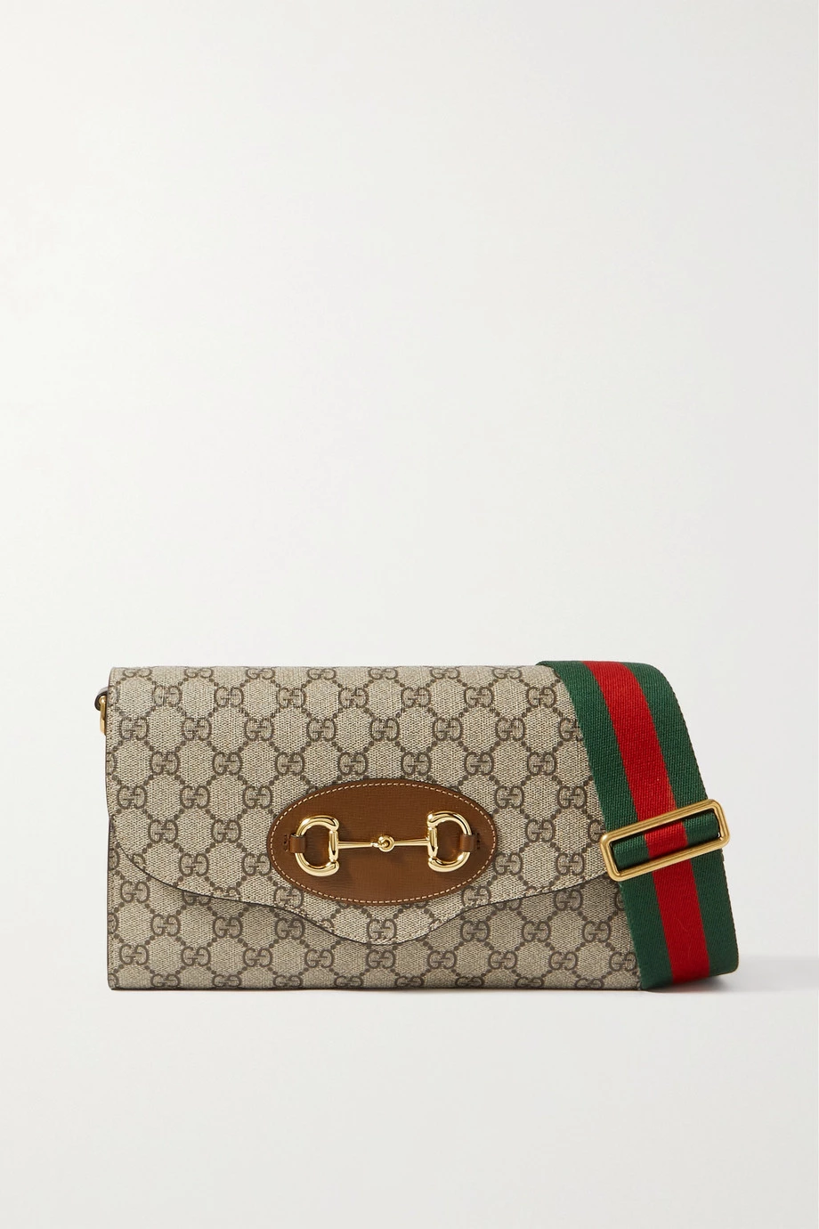 GUCCI Horsebit 1955 Bedruckte Schultertasche Aus Beschichtetem Canvas Mit Lederbesätzen ,Braun 1 GUCCI Horsebit 1955 Bedruckte Schultertasche Aus Beschichtetem Canvas Mit Lederbesätzen ,Braun