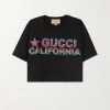 GUCCI Love Parade Verkürztes T-Shirt Aus Baumwoll-Jersey Mit Pailletten ,Schwarz
