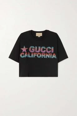 GUCCI Love Parade Verkürztes T-Shirt Aus Baumwoll-Jersey Mit Pailletten ,Schwarz