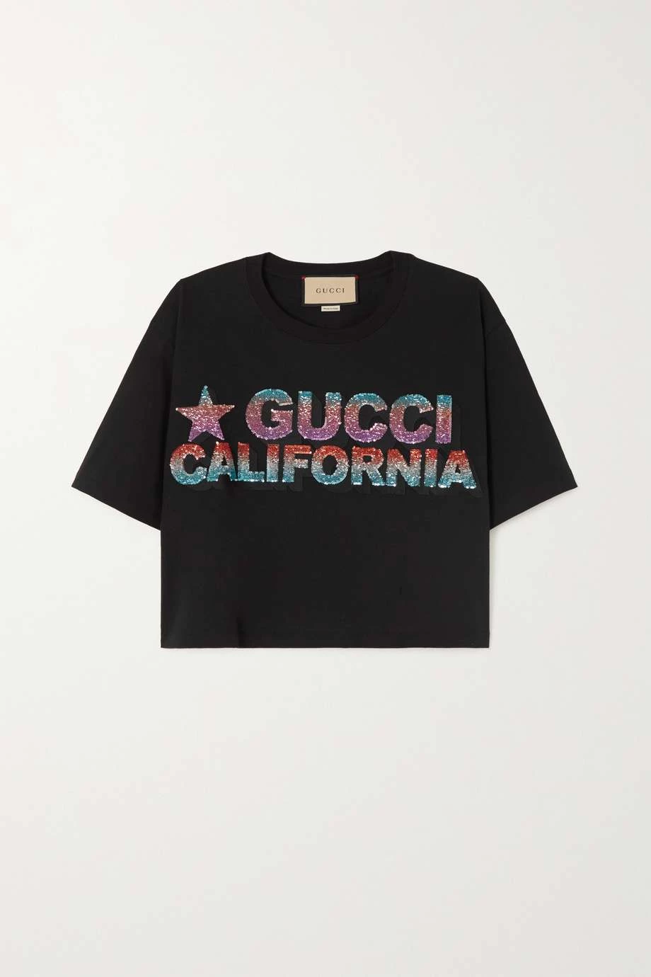 GUCCI Love Parade Verkürztes T-Shirt Aus Baumwoll-Jersey Mit Pailletten ,Schwarz 1 GUCCI Love Parade Verkürztes T-Shirt Aus Baumwoll-Jersey Mit Pailletten ,Schwarz