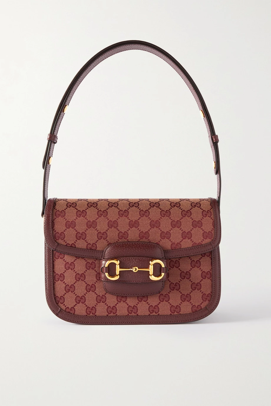 GUCCI Horsebit 1955 Bedruckte Schultertasche Aus Beschichtetem Canvas Mit Lederbesätzen ,Burgunder 1 GUCCI Horsebit 1955 Bedruckte Schultertasche Aus Beschichtetem Canvas Mit Lederbesätzen ,Burgunder