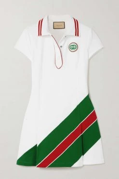 GUCCI Minikleid Aus Piqué Mit Streifen Und Falten ,Weiß