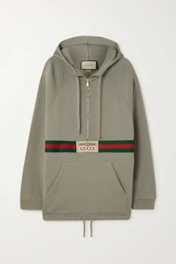 GUCCI Hoodie Aus Baumwoll-Jersey Mit Webbandbesatz Und Applikation ,Grau
