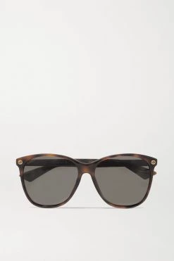 GUCCI EYEWEAR Sonnenbrille Mit Rundem Rahmen Aus Azetat In Hornoptik