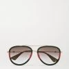 GUCCI EYEWEAR Pop Web Pilotensonnenbrille Aus Azetat Mit Goldfarbenen Details ,Braun