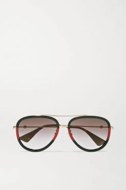 GUCCI EYEWEAR Pop Web Pilotensonnenbrille Aus Azetat Mit Goldfarbenen Details ,Braun