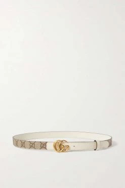 GUCCI Gürtel Aus Beschichtetem, Bedrucktem Canvas Mit Lederbesätzen ,Elfenbein