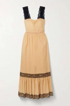 GUCCI Love Parade Maxikleid Aus Baumwolle Mit Spitzenbesätzen ,Beige