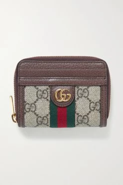 GUCCI Ophidia Bedrucktes Portemonnaie Aus Beschichtetem Canvas Mit Besätzen Aus Strukturiertem Leder ,Beige
