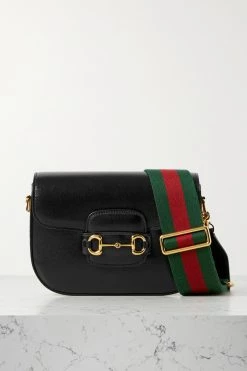 GUCCI Horsebit 1955 Schultertasche Aus Strukturiertem Leder ,Schwarz