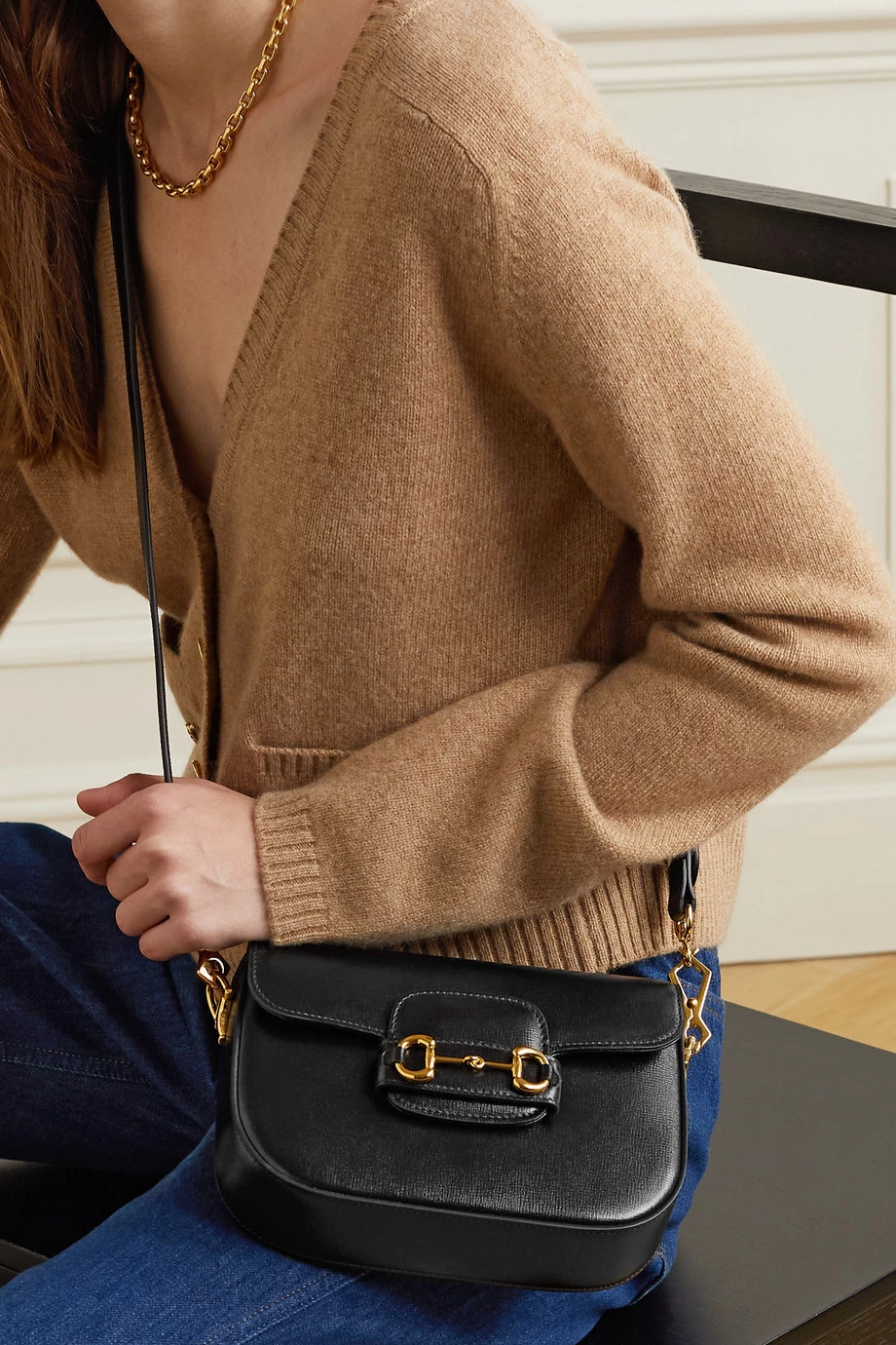 GUCCI Horsebit 1955 Schultertasche Aus Strukturiertem Leder ,Schwarz 6 GUCCI Horsebit 1955 Schultertasche Aus Strukturiertem Leder ,Schwarz – Bild 6