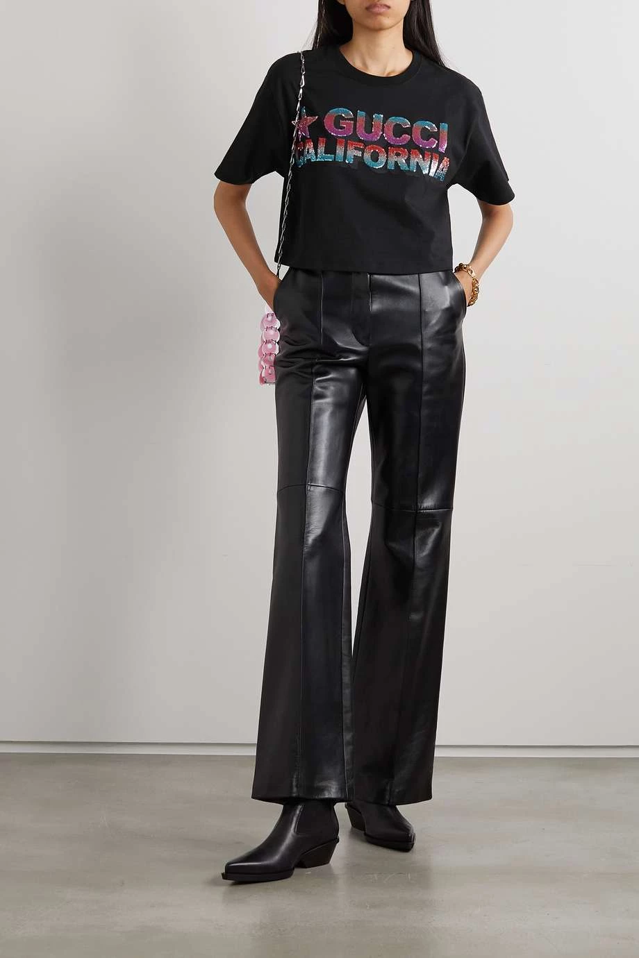 GUCCI Love Parade Verkürztes T-Shirt Aus Baumwoll-Jersey Mit Pailletten ,Schwarz 2 GUCCI Love Parade Verkürztes T-Shirt Aus Baumwoll-Jersey Mit Pailletten ,Schwarz – Bild 2