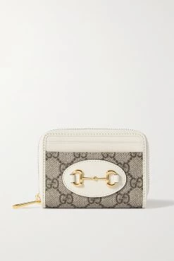 GUCCI Horsebit 1955 Kleines Portemonnaie Aus Beschichtetem Canvas Mit Print Und Lederbesätzen ,Weiß