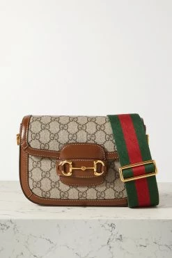 GUCCI Horsebit 1955 Mini Schultertasche Aus Beschichtetem Canvas Mit Print Und Lederbesätzen ,Braun