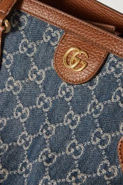 GUCCI Ophidia Mittelgroße Tote Aus Denim Mit Jacquard-Logomuster Und Besätzen Aus Strukturiertem Leder ,Navy -Offizielle GUCCI Website w920 q60 2935