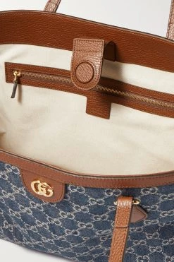 GUCCI Ophidia Mittelgroße Tote Aus Denim Mit Jacquard-Logomuster Und Besätzen Aus Strukturiertem Leder ,Navy -Offizielle GUCCI Website w920 q60 2936