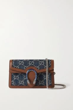 GUCCI + NET SUSTAIN Dionysus Super Mini Schultertasche Aus Leder Und Jacquard Aus Bio-Denim ,Blau