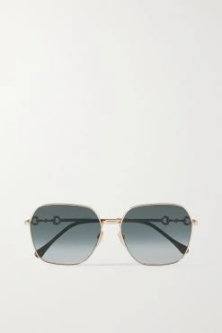 GUCCI EYEWEAR Goldfarbene Sonnenbrille Mit Eckigem Rahmen