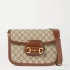 GUCCI Horsebit 1955 Bedruckte Schultertasche Aus Beschichtetem Canvas Mit Lederbesätzen ,Braun