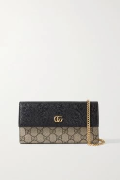 GUCCI + NET SUSTAIN GG Marmont Petite Schultertasche Aus Strukturiertem Leder Und Beschichtetem Canvas Mit Print ,Schwarz