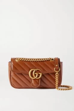 GUCCI GG Marmont Mini Schultertasche Aus Gestepptem Leder ,Braun