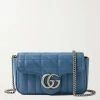 GUCCI GG Marmont Super Mini Schultertasche Aus Gestepptem Leder ,Blau