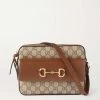 GUCCI Horsebit 1955 Kleine Bedruckte Schultertasche Aus Beschichtetem Canvas Mit Lederbesätzen ,Braun