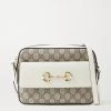 GUCCI Horsebit 1955 Kleine Schultertasche Aus Beschichtetem Canvas Mit Lederbesätzen Und Print ,Elfenbein