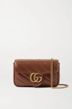GUCCI GG Marmont Super Mini Schultertasche Aus Gestepptem Leder ,Braun