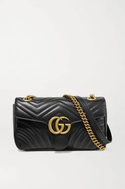 GUCCI GG Marmont Kleine Schultertasche Aus Gestepptem Leder ,Schwarz
