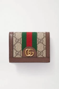 GUCCI Ophidia Bedrucktes Portemonnaie Aus Beschichtetem Canvas Mit Besätzen Aus Strukturiertem Leder ,Beige