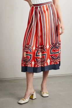 GUCCI Love Parade Bedruckter Midirock Aus Glänzendem Seiden-Twill Mit Falten ,Rot -Offizielle GUCCI Website w920 q60 313