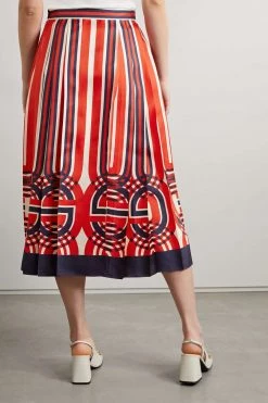 GUCCI Love Parade Bedruckter Midirock Aus Glänzendem Seiden-Twill Mit Falten ,Rot -Offizielle GUCCI Website w920 q60 314