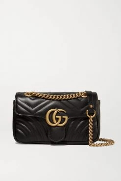 GUCCI GG Marmont Schultertasche Aus Gestepptem Leder ,Schwarz