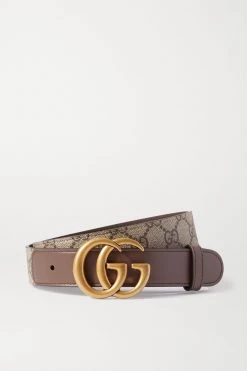 GUCCI Gürtel Aus Beschichtetem, Bedrucktem Canvas Mit Lederbesätzen ,Beige