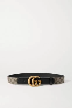 GUCCI Gürtel Aus Beschichtetem, Bedrucktem Canvas Mit Lederbesätzen ,Beige